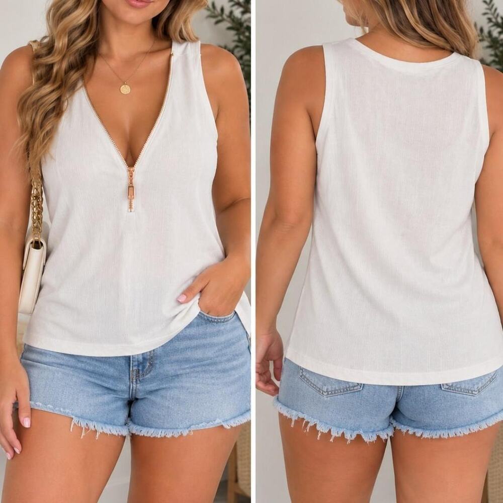 White guess top with zipper